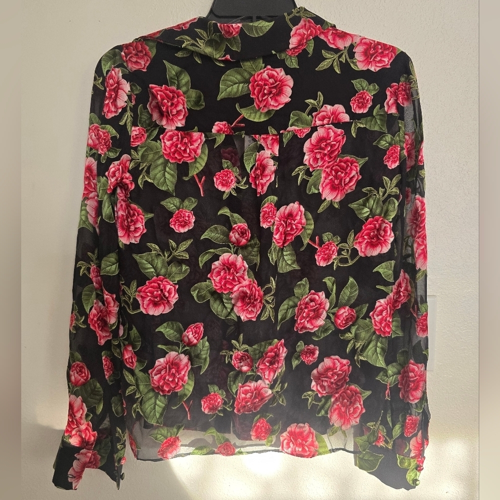 Alice and Olivia Eloise Floral Button Down Sheer Blouse Size XS - Picture 9 of 12